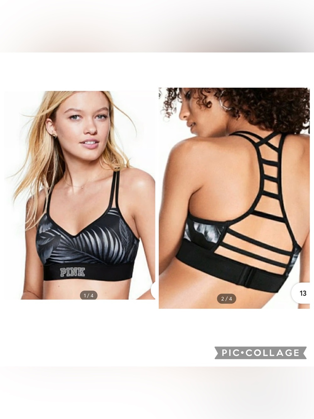 Victoria's Secret PINK ultimate Strappy Black Tropical Print Sports Bra Small